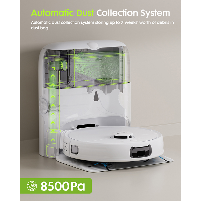 V5 Robot Vacuum And Mop, Self-Emptying Robotic Vacuum Cleaner, 8500pa Suction, Pet Hair Tangle Cutter, Laser Navigation, Cat Laser, Carpet Detection, Ideal For Hard Floor, Tile, And Carpet