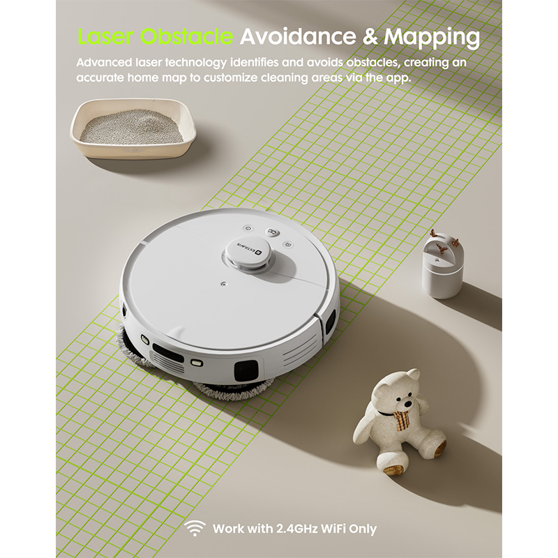 V5 Robot Vacuum And Mop, Self-Emptying Robotic Vacuum Cleaner, 8500pa Suction, Pet Hair Tangle Cutter, Laser Navigation, Cat Laser, Carpet Detection, Ideal For Hard Floor, Tile, And Carpet